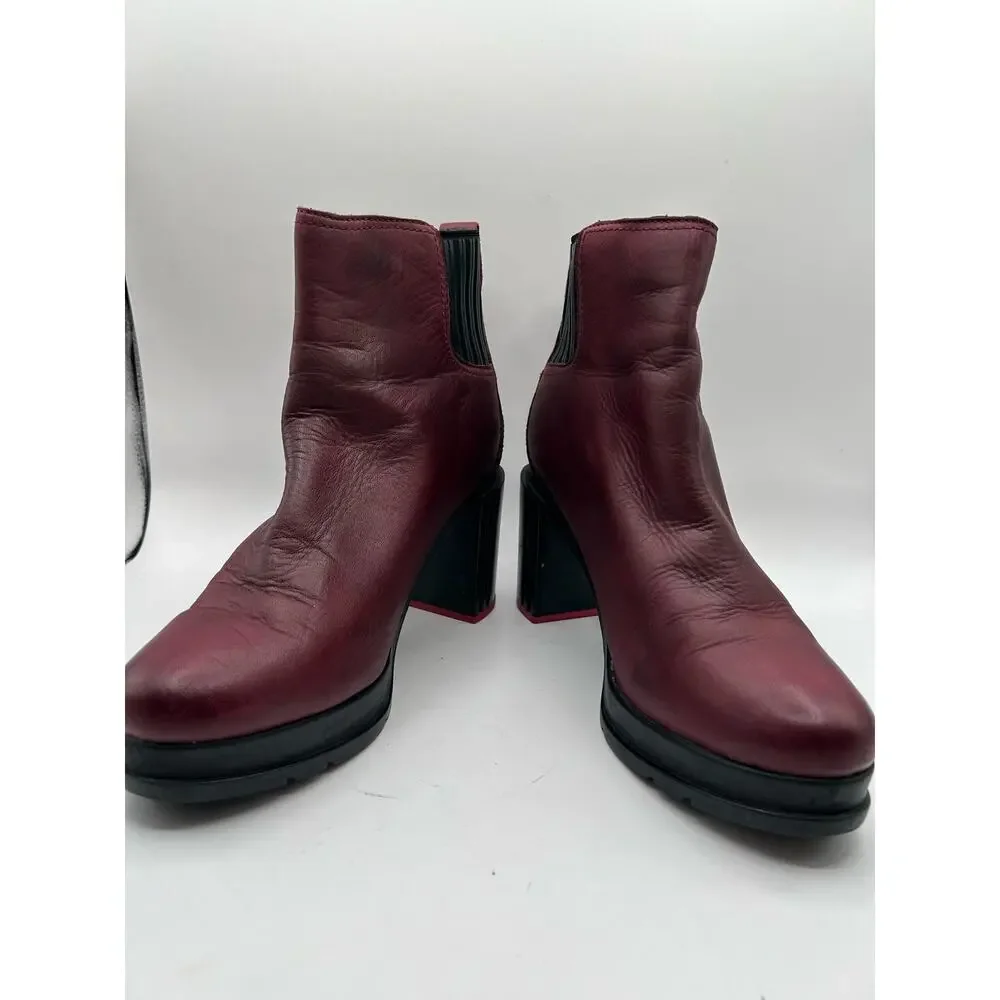 Sorel Rich Wine Margo Chelsea Block Heeled  Platform Boots Leather Women's Sz 9 - Picture 9 of 12